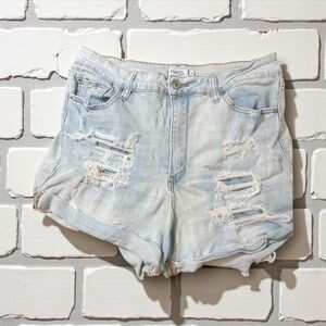 Rue 21 Women's Light Wash Distressed Cuffed Denim Jean Shorts Size 13/14 Vintage